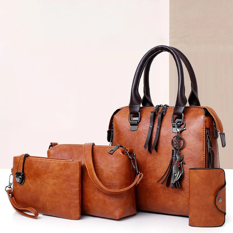 Bolso de lujo de piel sintética para mujer, bolsa de mano femenina de 4 piezas, conjunto de bandolera de diseñador