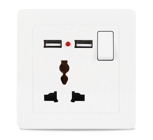 Enchufe de pared multifunción con 2 tomas de corriente CA y puertos USB duales que cargan con interruptor de toma de corriente de pared USB