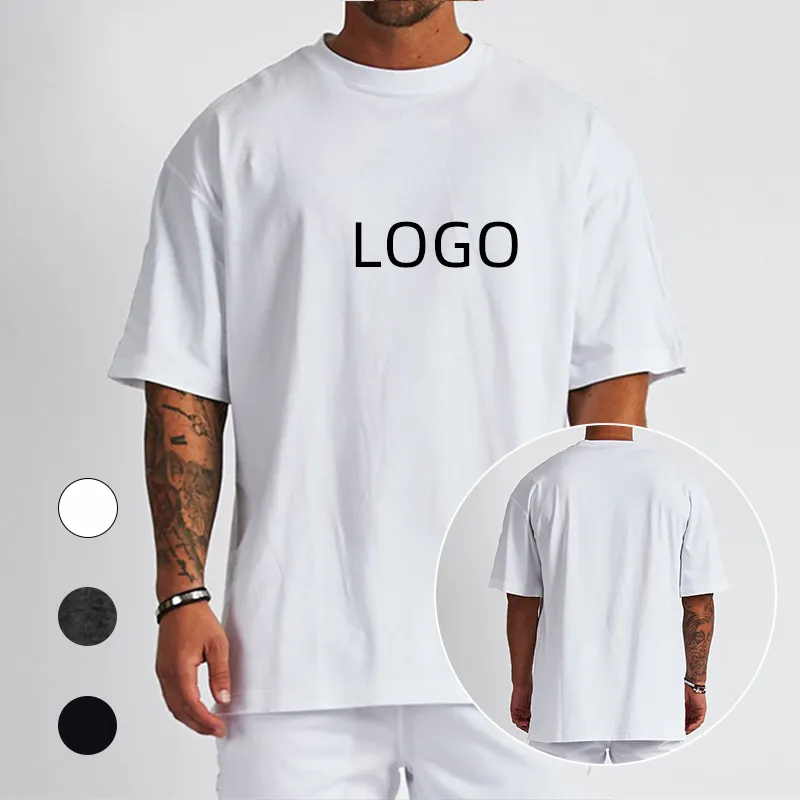 Benutzer definiertes Logo Sportswear Sommer Hochwertige Premium Baumwolle Blank Plain White Drop Schulter Fitness Gym T-Shirt für Männer