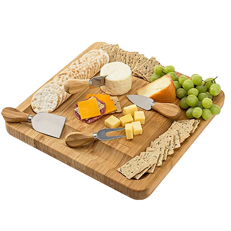 Wholesale Bamboo Cheese Board And Knife Set Wooden Chopping Bamboo Cutting Board With Storage Box