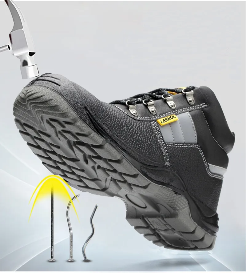 ESD-zapatos de seguridad con punta de acero, calzado Industrial de cuero genuino PU