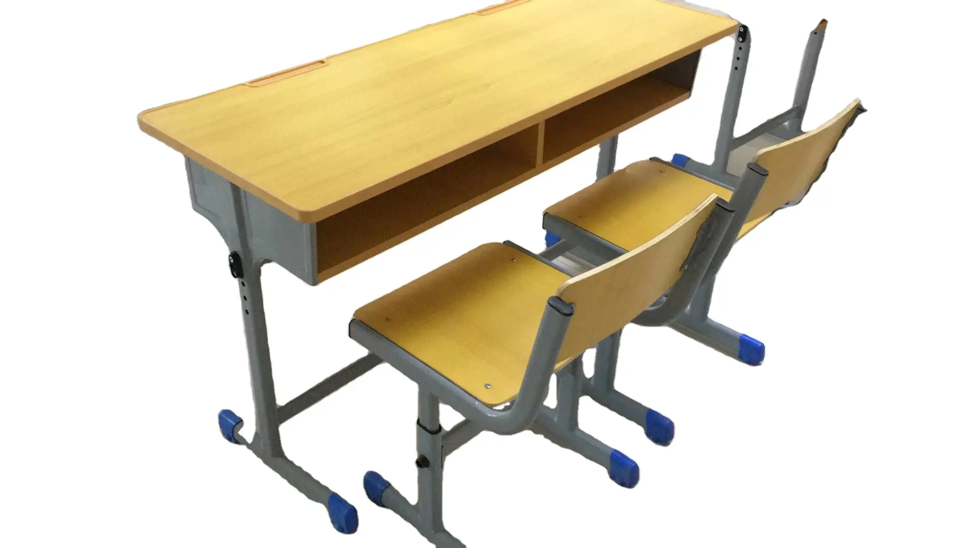 Juego de escritorio y silla para estudiantes universitarios al por mayor de fábrica, mesa y silla escolar de doble asiento de madera universitaria