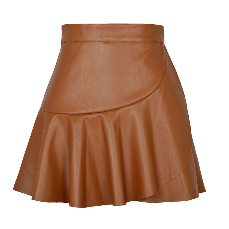 Brown Ruffle leather skater skirt