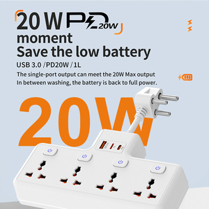 多通道3针插头交流电源板，带USB + PD + L 3端口输出扩展浪涌保护的多保护插头插座 - Product Image 2