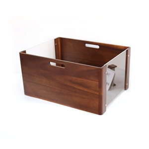 Cajas de almacenamiento apilables de madera y acrílico para el hogar de oficina mediana visible multifunción | Contenedores de almacenamiento de madera de cubo de escritorio con asas - Product Image 2
