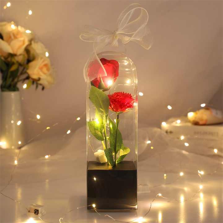 Girls Mothers Led Light Artificial Flower Bouquet Valentins Rose Soap Flowers Mother Day Gift 2024