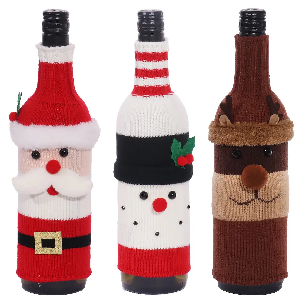 Cubierta de botella de vino de Navidad Decoración de vacaciones de Navidad Dibujos animados Tejer Viejo Hombre Muñeco de nieve Cubierta de botella