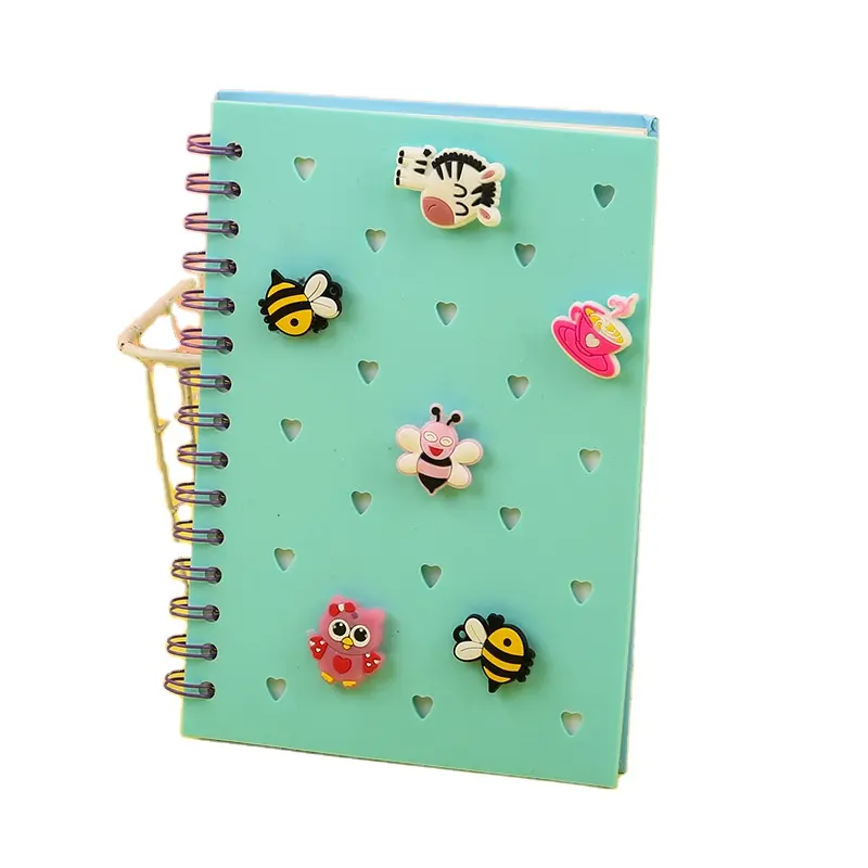 Vendita calda in silicone copertura del notebook con fai da te charm a5 a spirale notebook per i bambini di nuovo a scuola