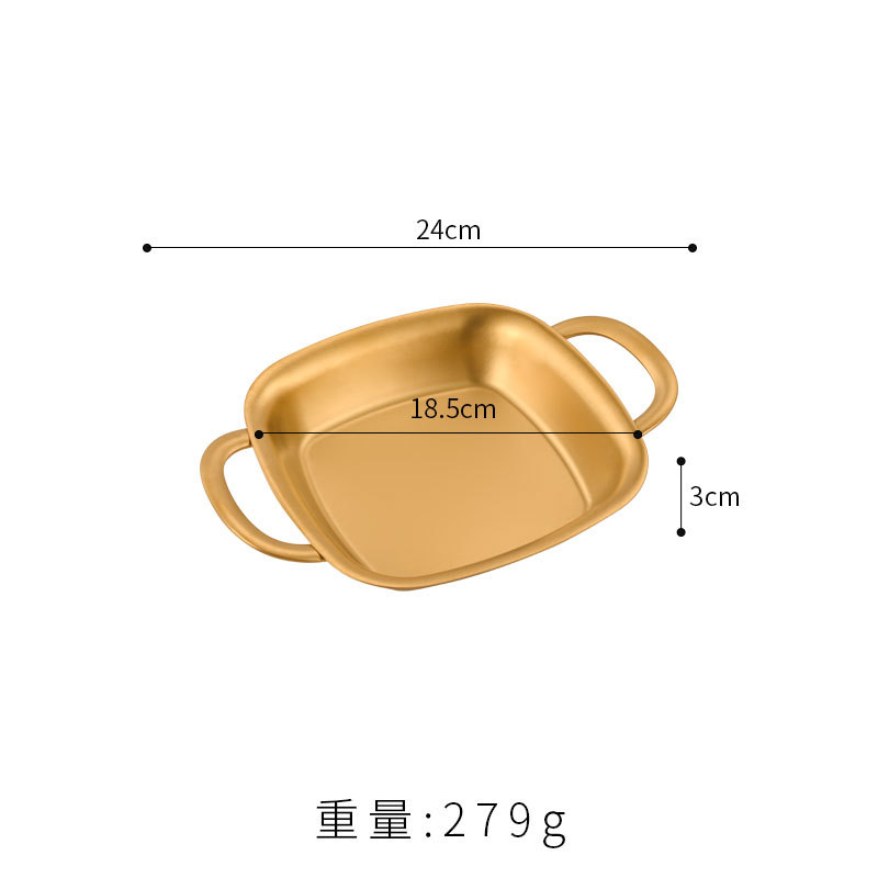 Assiette carrée de 18 cm avec ouverture inversée (couleur or avec poignées)