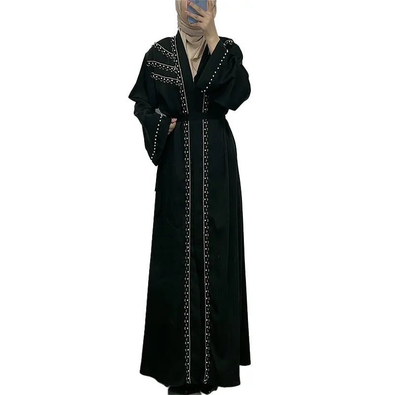 Et Perles Abaya Robe de cérémonie et d'occasion 2024 Islamic Embellished Stone Stylish Burka Muslim Rhinestone Women Polyester