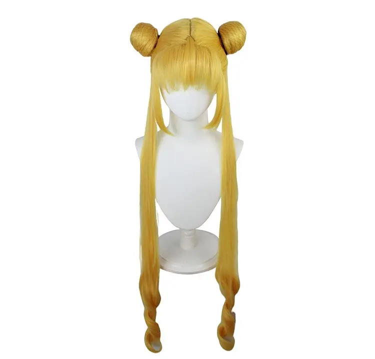 Anime Sailor Moon Cosplay peluca larga recta 41 pulgadas Cosplay pelucas amarillo doble cola de caballo Cosplay pelucas