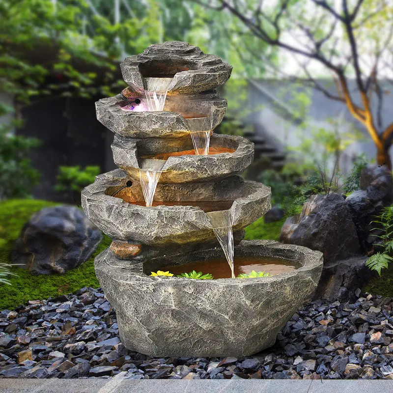 Fuente de agua de roca, decoración de jardín, patio, interior, paisaje al aire libre