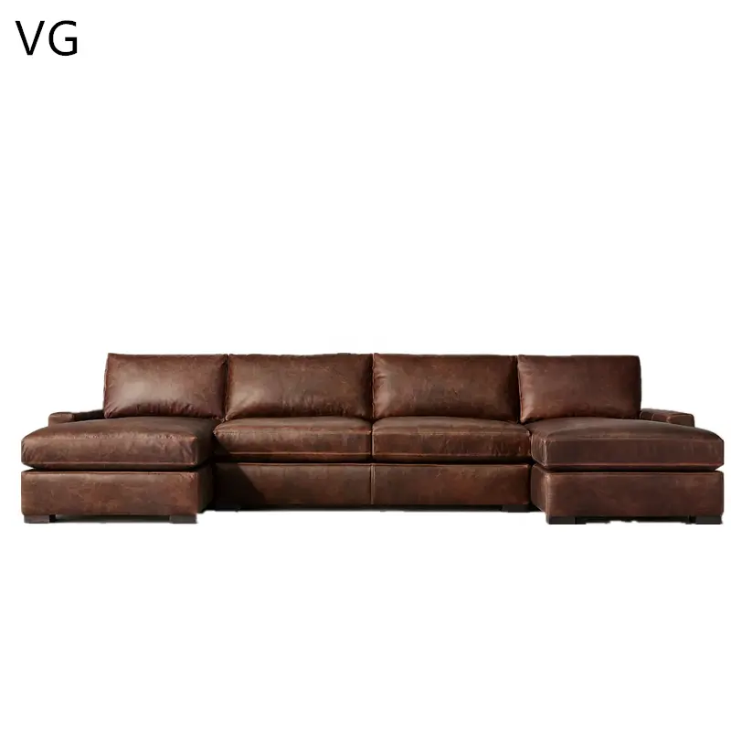 Moderne braune Couch Sofa garnitur Leder gepolsterte Wohnzimmer möbel links armiges Chaiselongue