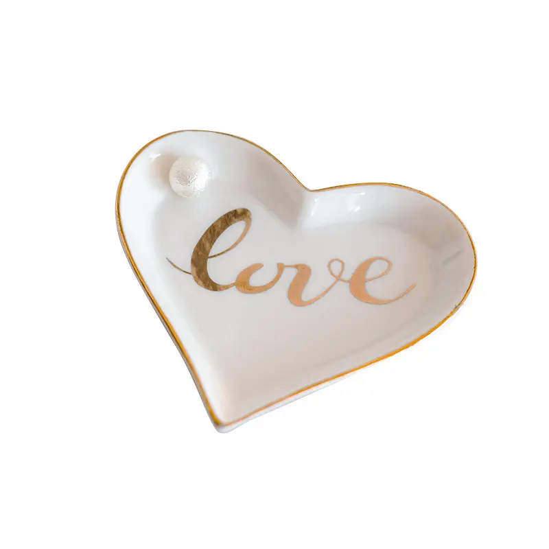 Plato de joyería de porcelana con forma de corazón blanco para personalizar