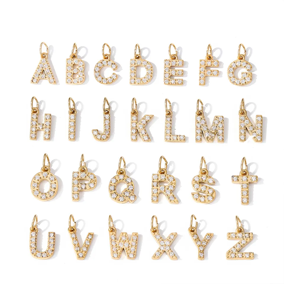 Conjunto de joias para colar e pulseira, alfinetes banhados a ouro, zircônia cúbica e zircônia, letras com letras iniciais, alfabeto A-Z, diamante e zircônia