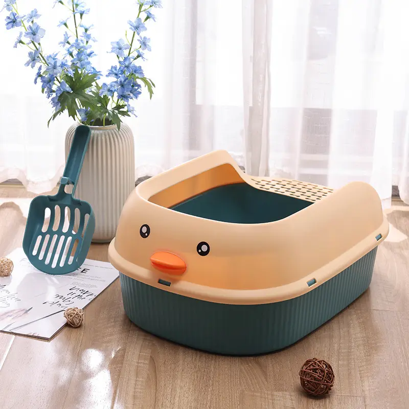 Yellow Duck Cat litter Basin Semi enclosed Cat Toilet Large Opening Pedal Cat litter box