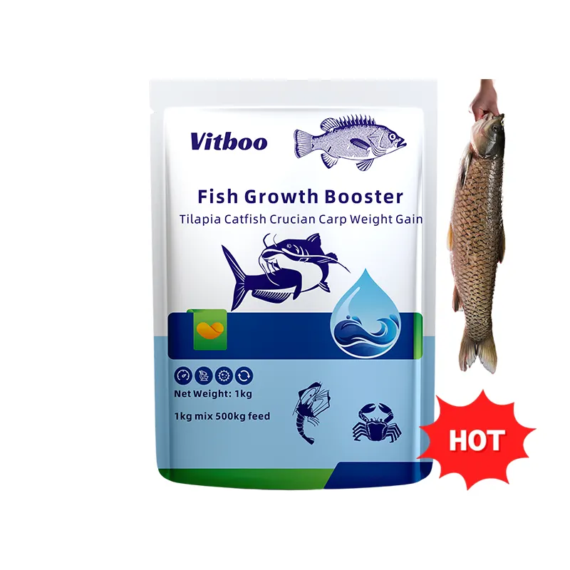 Aumenta el crecimiento de los peces, aumento de peso, refuerzo de suministro rápido de aminoácidos y multivitaminas para la composición y el paquete OEM de granja de peces