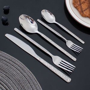 Luxus Vintage Edelstahl Geschirr Set, Western Steak Messer und Gabel geprägt Stein muster Messer, Gabel und Löffel