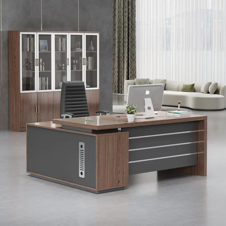 Ekintop מודרני יוקרה l בצורת מנכ"ל מנהל שולחן מנהלים עץ משרד שולחן עבור משרד ריהוט