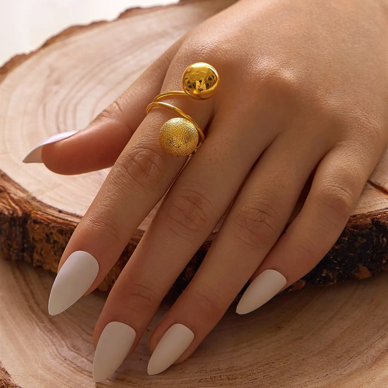 بيع بالجملة مجوهرات أنيقة إصبع قابل للتعديل خواتم نسائية مرآة غير لامعة تصاميم حلقات كروية معدنية هندسية للنساء