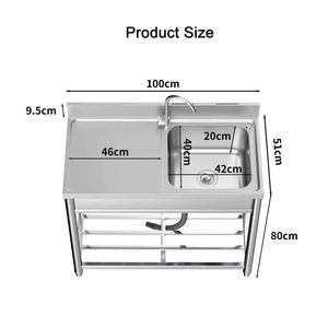 不锈钢独立式家用单碗洗手盆商用厨房水槽带排水板 - Product Image 3