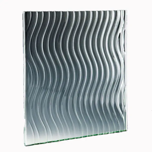 Tempered wave patterned cast glass building wall