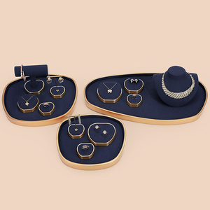 Jinsky Dark Blue Jewelry Display Set Golden Frame <strong>apple</strong> Shape Jewellery Stands Oval Shape Platform Displays for Counter showcase - Product Image 3