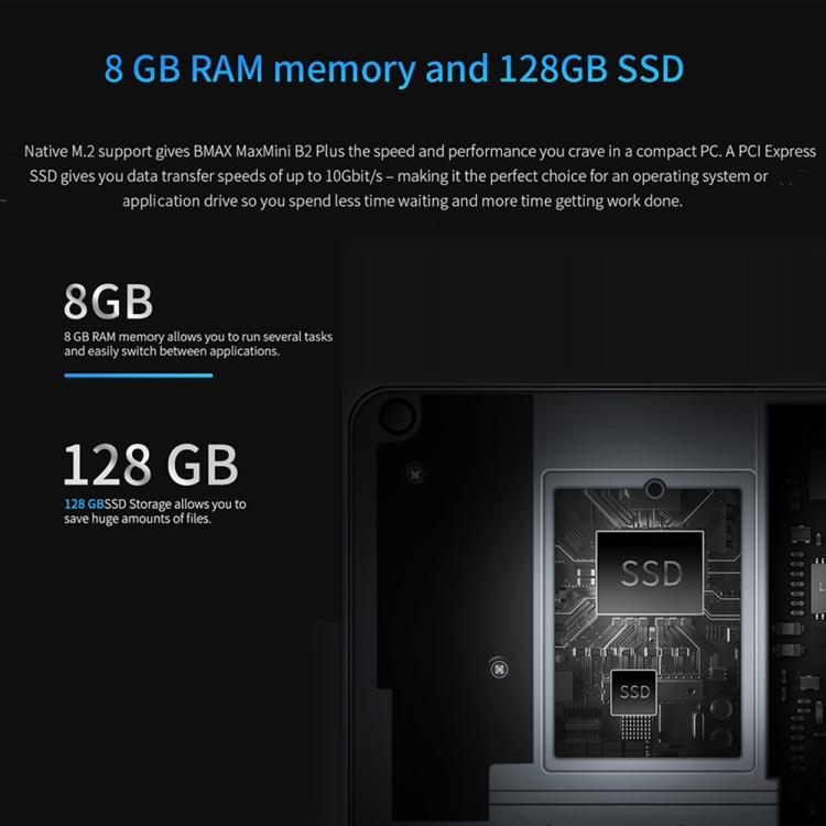 BMAX B2 Plus Mini PC, Intel Celeron J4125, 8GB RAM, 256GB SSD