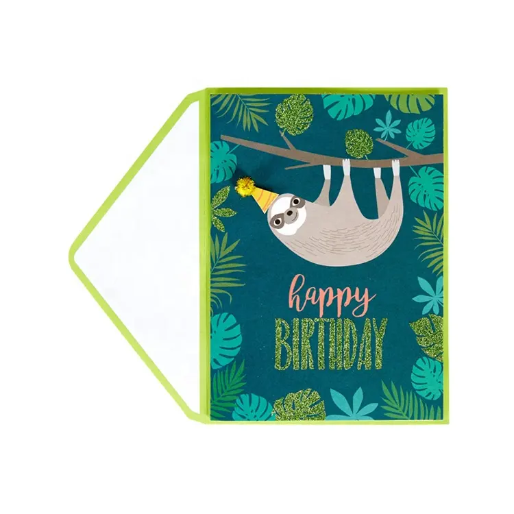 Stampa personalizzata di Carta Fatta A Mano Le Carte, Sveglio Sloth Di Compleanno Biglietti di Auguri con Glitter