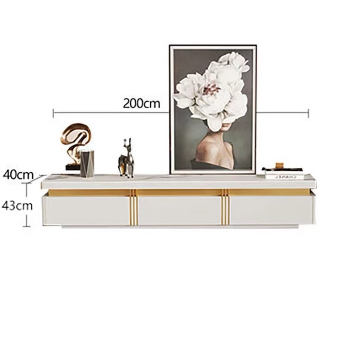 Meuble TV Carrara blanc 200*40*42