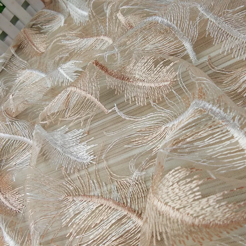 Hot sale feather pattern tulle embroidery lace