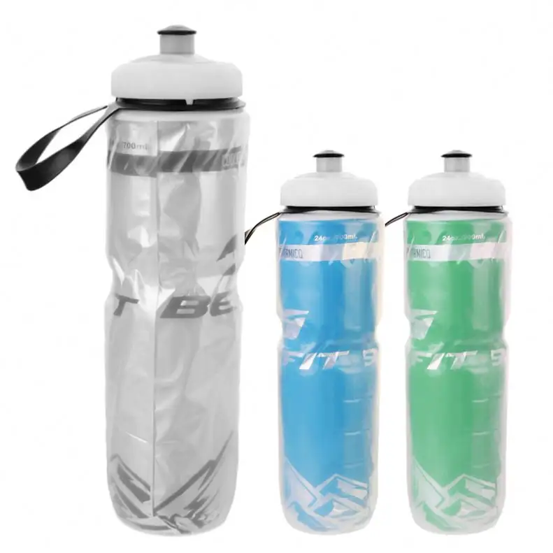Werbe 500ML Doppels chicht Plastik wasser flasche Glitter Ice Cooling HDPE Outdoor Fahrrad Wasser flasche Fahrrad Quetsch flasche