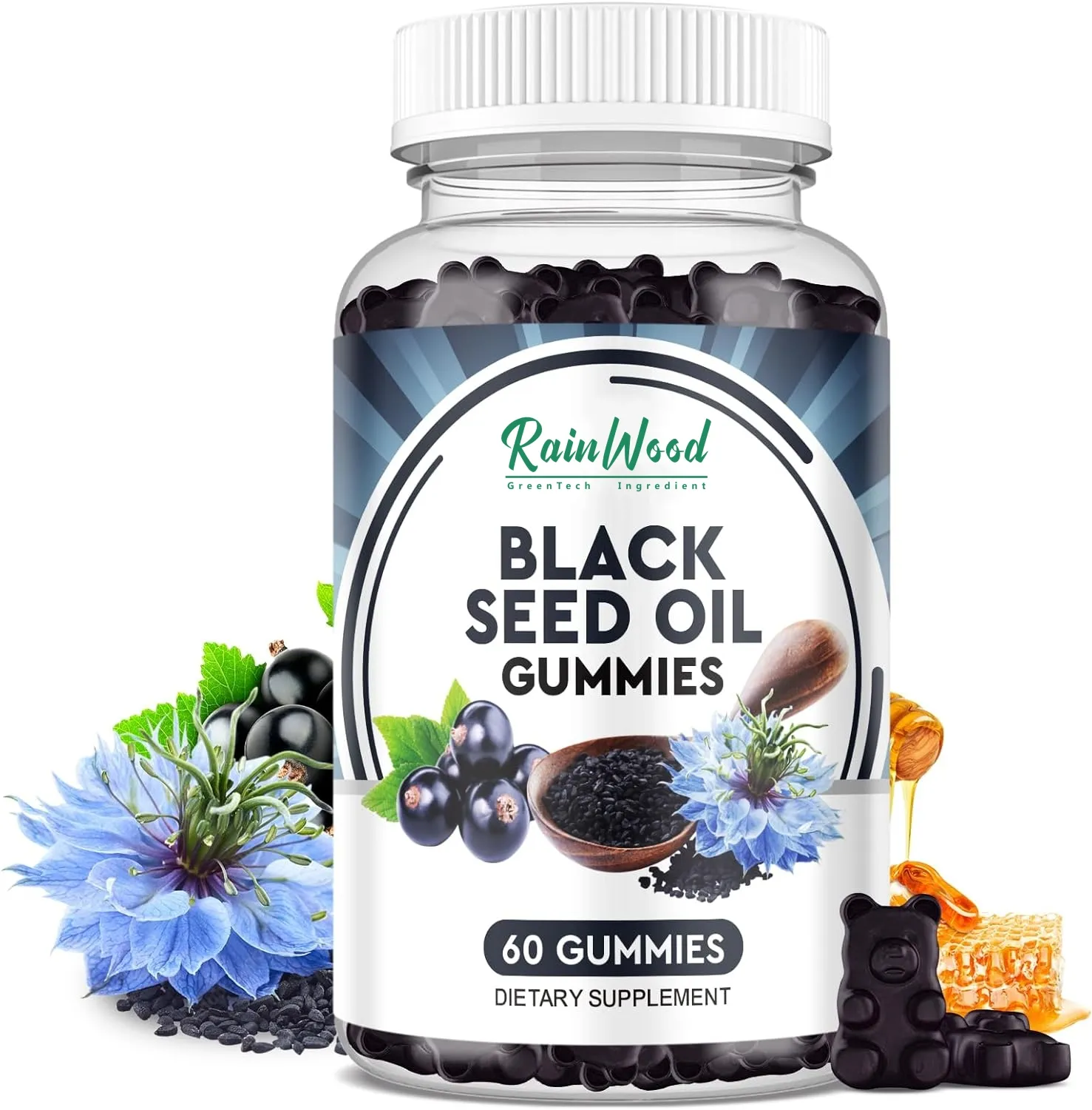 Minyak biji hitam organik Gummies Halal Label pribadi Vegan hitam biji jinten minyak Gummies biji hitam