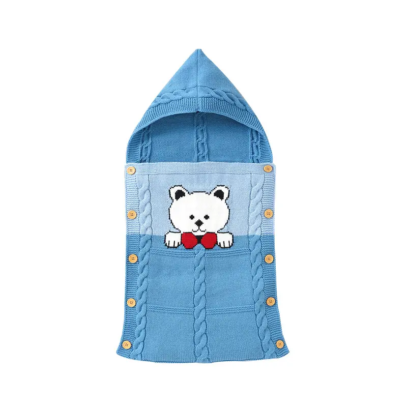 Wholesale mimixiong newborn OEKO TEX knitting baby sleeping bag cute bear pattern babies blankets sleeping bags