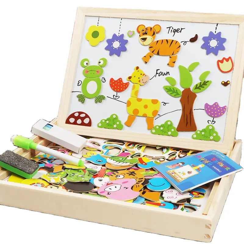 Pizarra magnética de doble cara para niños, tablero de dibujo magnético de madera, juguetes educativos, juegos de mesa de escritura, 30cm x 23cm