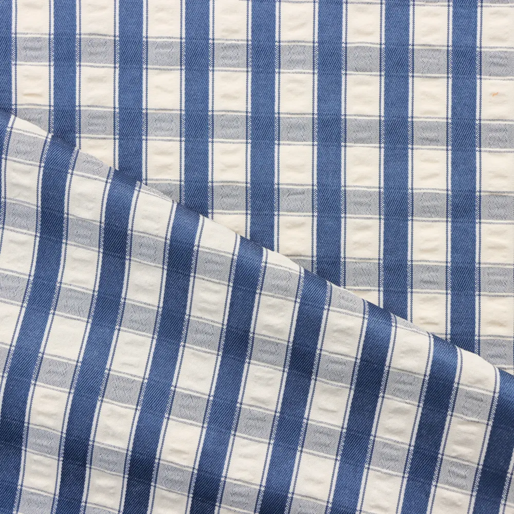 Tissu de sac teint en fil de haute qualité conception pas cher prix tissu à carreaux tissu Seersucker TR personnalisé pour vêtements