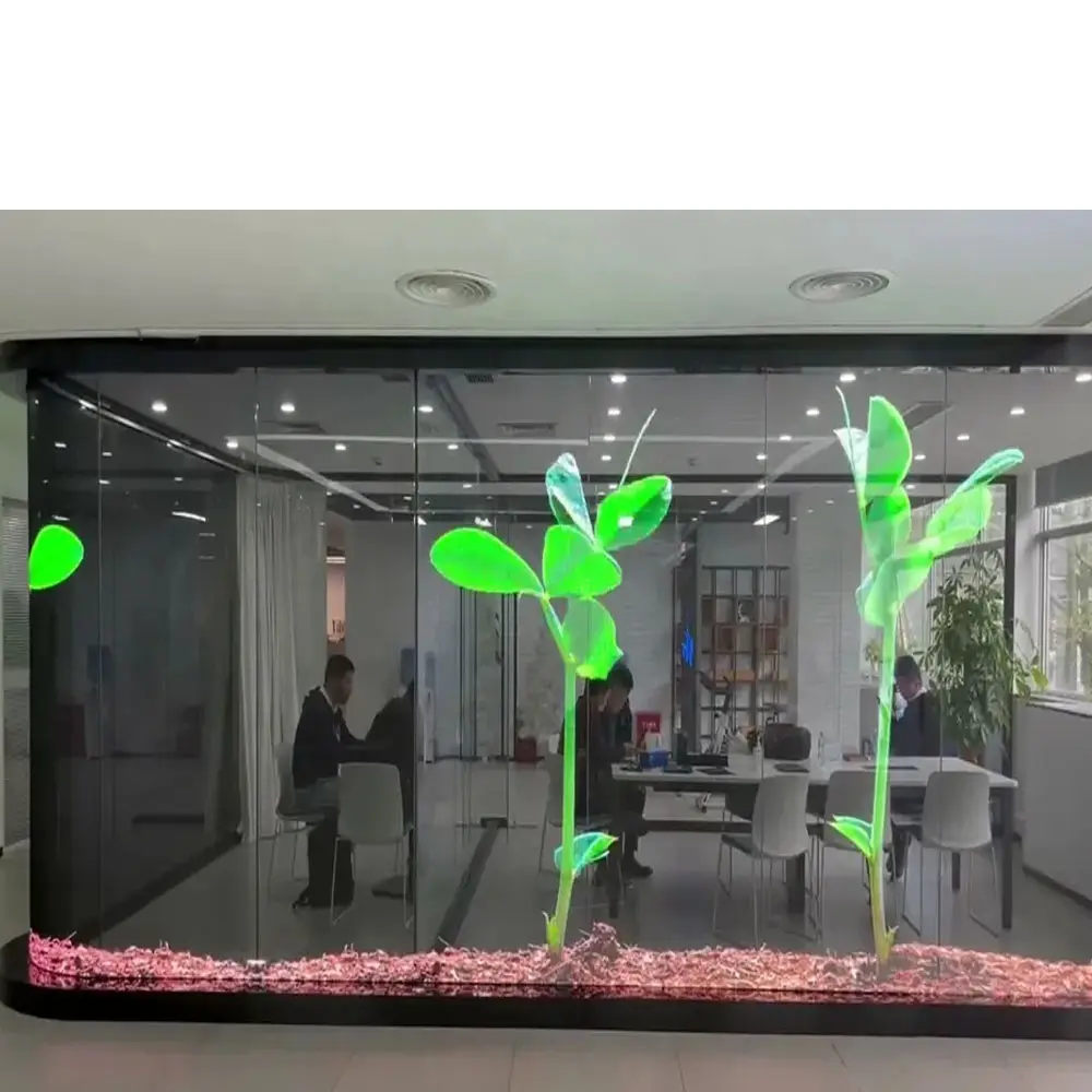 Pantalla de visualización de película transparente LED, pantalla de película de cristal RGB para interiores, Panel de matriz de flexión Flexible ultrafino autoadhesivo