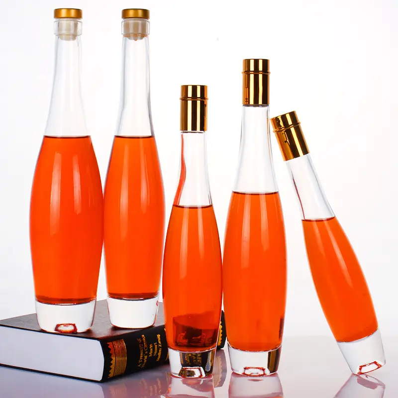 Produttori all'ingrosso trasparente succo di frutta bottiglie di vetro di diverse dimensioni bottiglie di vino d'uva di vetro