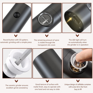 電気ペッパーグラインダー電気ステンレス鋼とプラスチック塩 & コショウグラインダーセット - Product Image 3