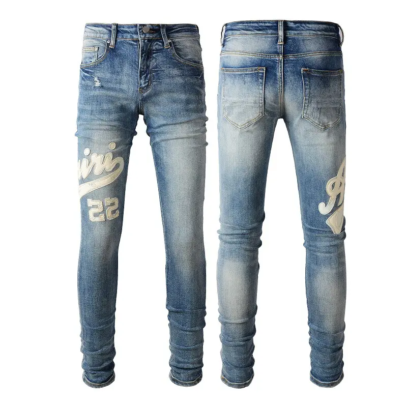 Jeans de renaissance jrock brut avec logo de luxe personnalisé, amiry, jeans, pantalons, hip hop, jeans slim droits pour hommes