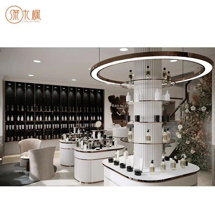 Loja de varejo personalizada Luxo Madeira Show Cosméticos Quiosque Stand Shopping Mall Mobiliário Comercial Showcases Perfume Gabinete Cosmet