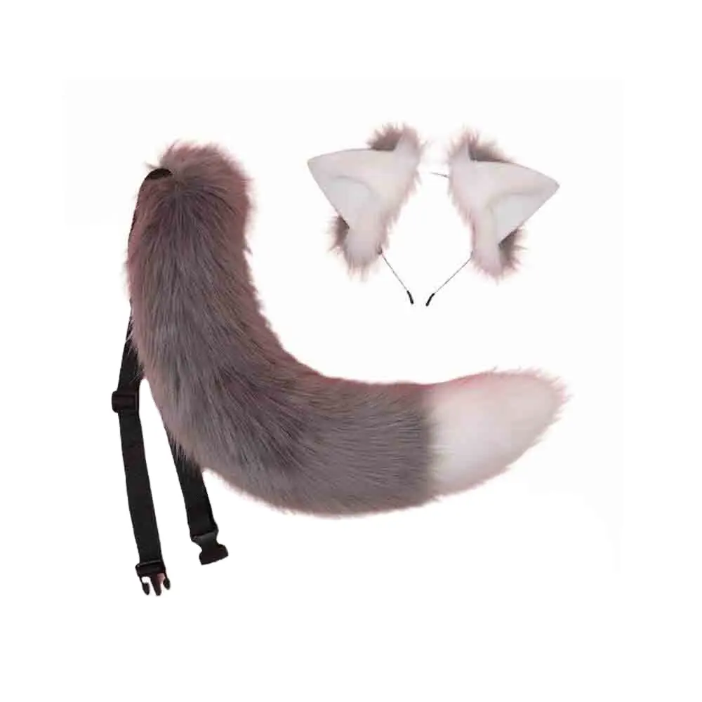 1636 Cosplay Tier Katze Wolf Ohren Kopfschmuck Schwanz Set Plüsch Lolita Stirnband Anime Kostüm Muster