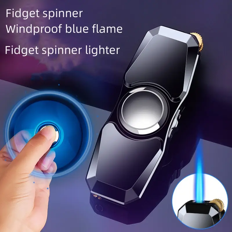 Grosir Portable kepribadian kreatif Fidget Spinner Gas isi ulang Logo kustom obor Mini Lighter