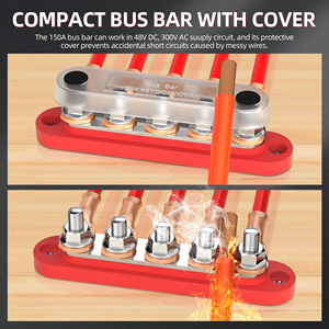 Max 150A 48V DC <strong>Busbar</strong> 300V AC Power Distribution Block <strong>Mini</strong> 5X1/4&quot; Studs Auto Marine Battery <strong>Busbar</strong> Terminal Block with Cover - Product Image 5