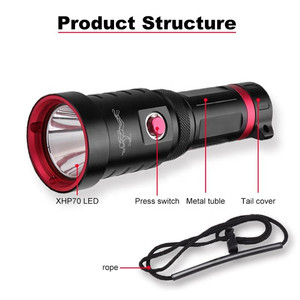 Factory Wholesale Aluminum Alloy XHP70 LED <strong>Torch</strong> <strong>Light</strong> Powerful Professional Diving Torchlight - Product Image 3