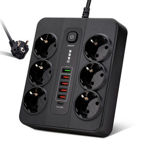 Surge Protector EU Power Outlet 6AC Outlet <strong>6</strong> USB Port Power Strip Charging Station Extension <strong>Socket</strong> for Home Office - Product Image 1