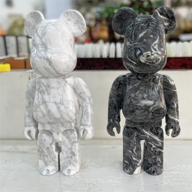 Modern Natural Marble Stone Carved Fashion Home Decor Panda Grey Bear Sculptures Marble BearBrick Statue