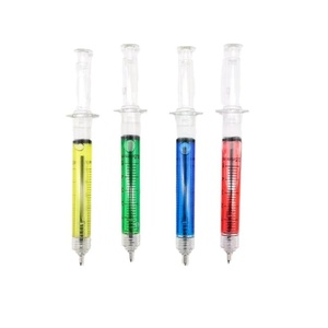 可定制标志橙色注射器形状圆珠笔0.5毫米塑料透明动物库存注射笔