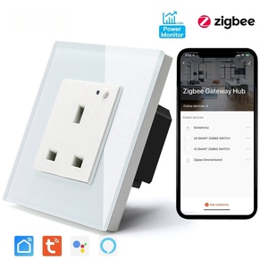 Enchufe de pared inteligente SLS Tuya Zigbee tipo Reino Unido 16A Panel de vidrio con botón pequeño Alexa y Google Home Control de voz para uso en computadora