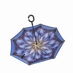23英寸特殊图案雨伞豪华双层布艺雨伞特殊C手柄新款反向雨伞 - Product Image 1